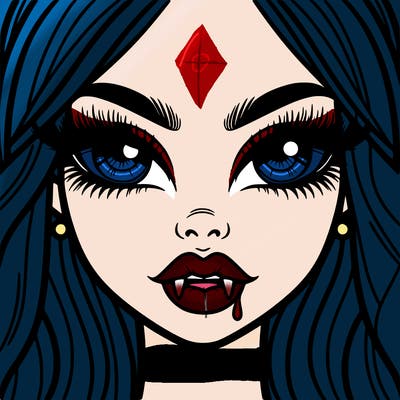 beautiful vampire with thin thin brows and big juicy lips