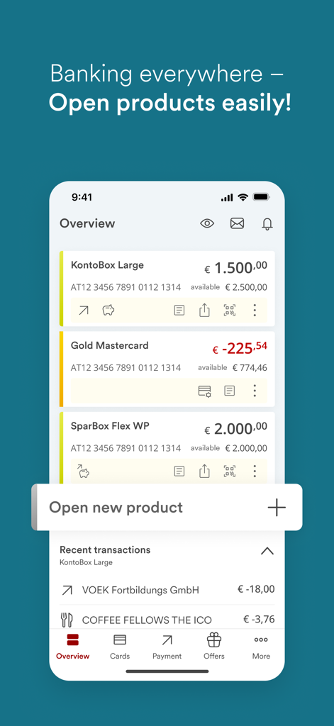 BAWAG Banking App - BAWAG Banking App dashboard showing multiple account balances and recent transaction history
