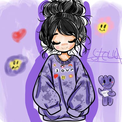 girl with baggy sweatshirt and messy bun