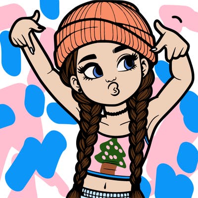 realistic teenage girl with braids and a beanie and crop top doing 🫶🏼