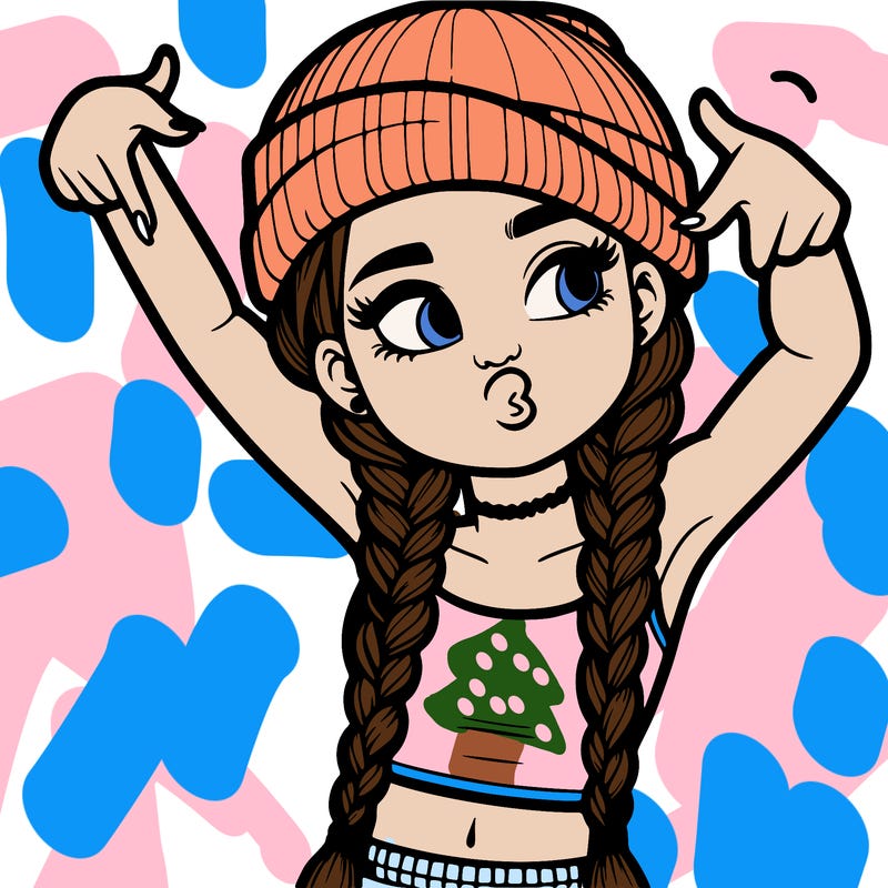 realistic teenage girl with braids and a beanie and crop top doing 🫶🏼