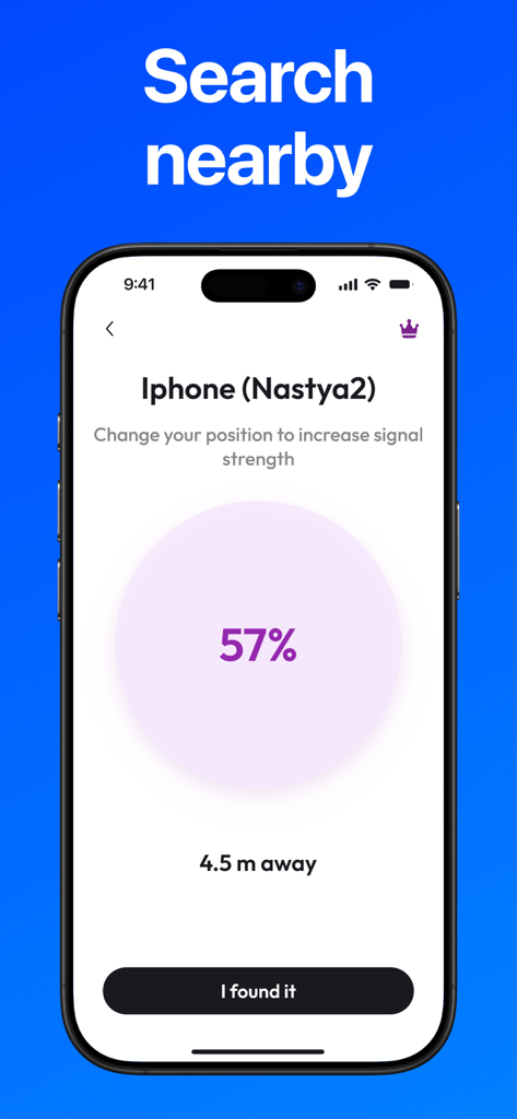 Find my Pods & Device - Find my Pods app interface showing a signal strength meter and distance tracker to locate a lost device