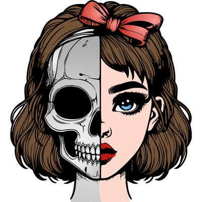 realistic girl with half skull mask