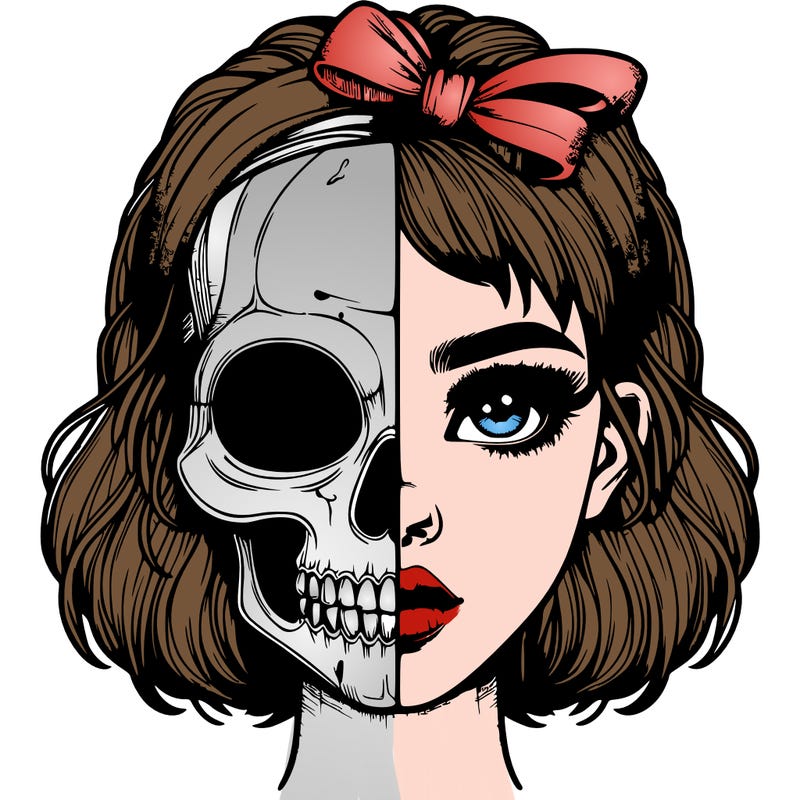 realistic girl with half skull mask