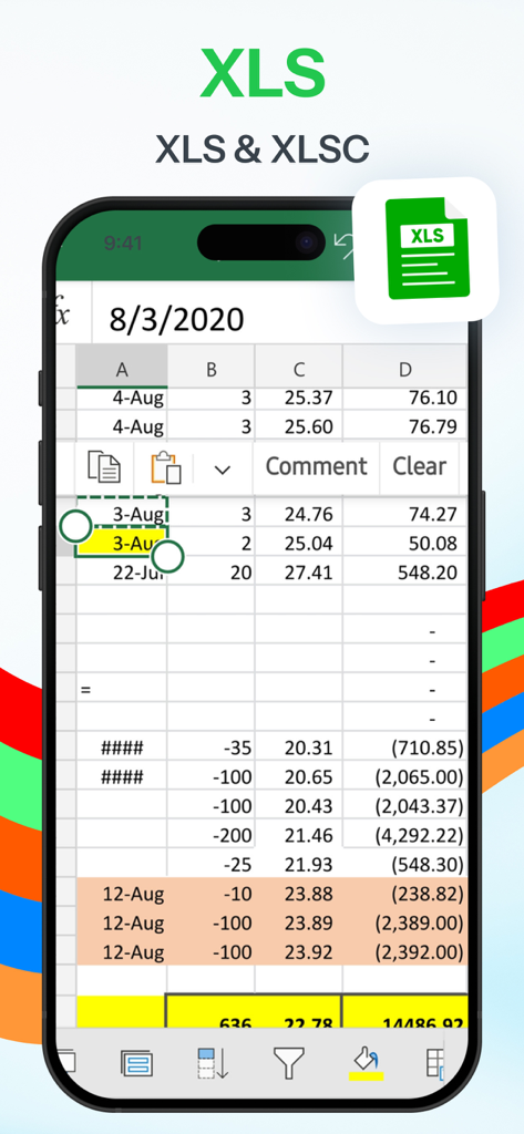 All Document Reader: PDF, Word - iPhone画面でオール ドキュメント リーダーアプリ内のExcelスプレッドシートを表示