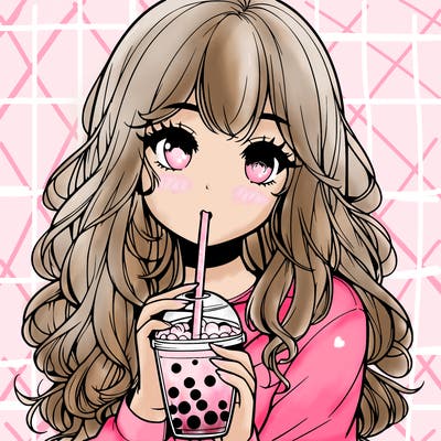realistic girl drink a boba