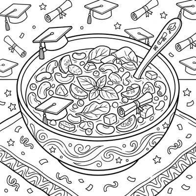 Feast your eyes on this deliciously unique Minestrone Soup Graduation coloring page, blending savory vegetables with festive academic symbols. It's the perfect way to honor a special graduate and enjoy a creative coloring experience.