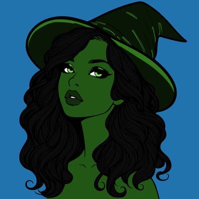 realistic witch girl with wavy hair and lips