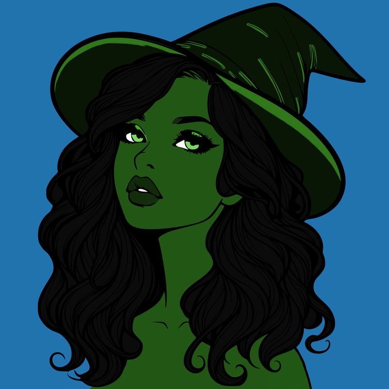 realistic witch girl with wavy hair and lips