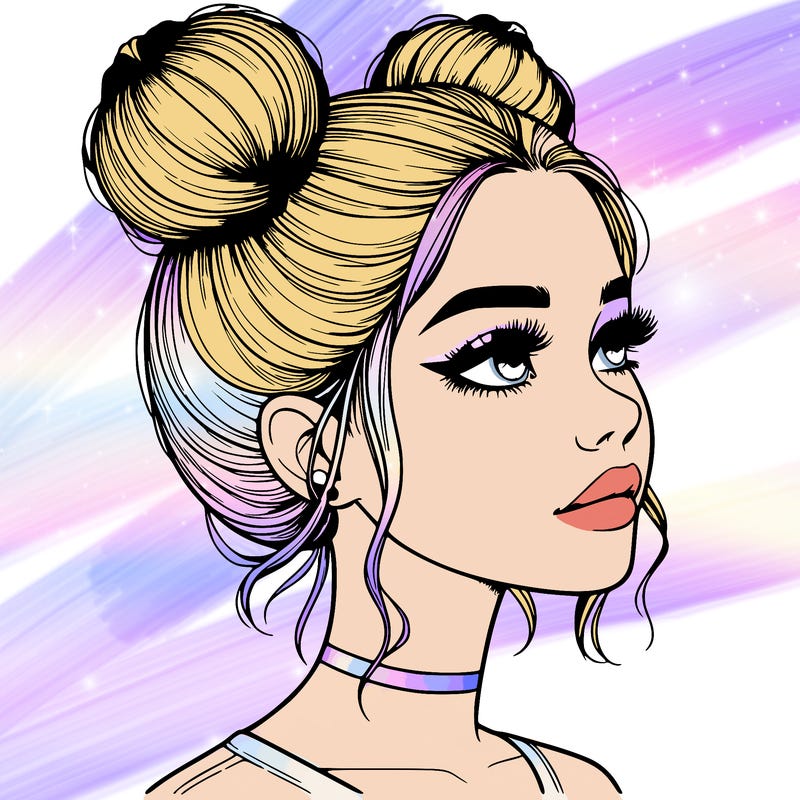 realistic girl with buns on the top of her head