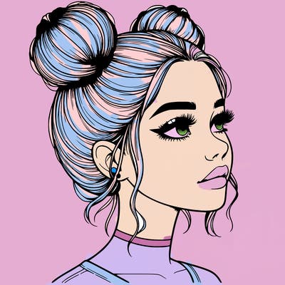 realistic girl with buns on the top of her head