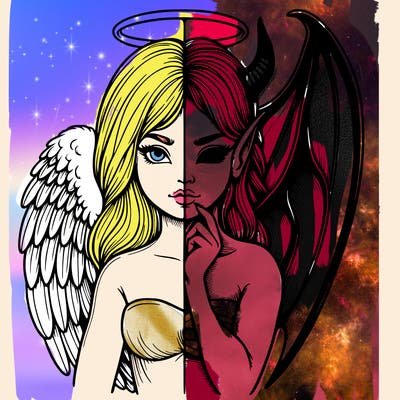 realistic angel half demon