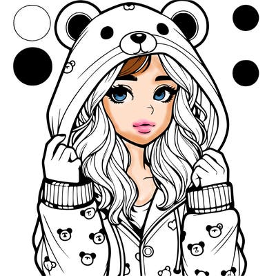 realistic girl in a animal pjs hoodie