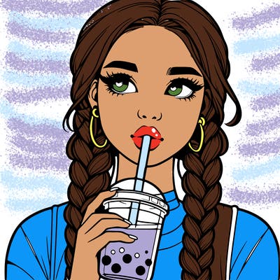 realistic girl with braided hair drinking boba