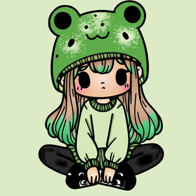 a girl wearing a frog hat and some frog socks