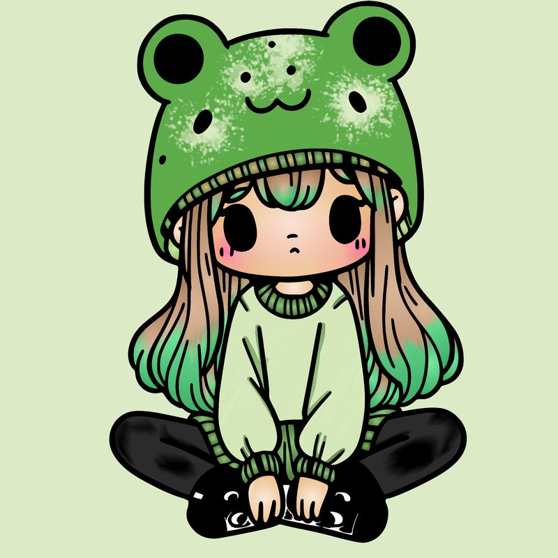 a girl wearing a frog hat and some frog socks