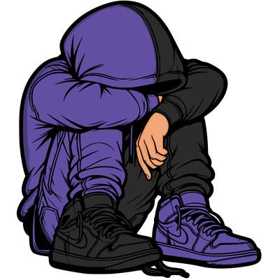 depressed man wearing hoodie and jordan shoes and baggy jeans