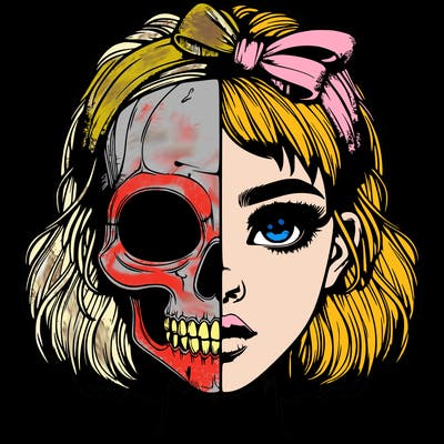 realistic girl with half skull mask