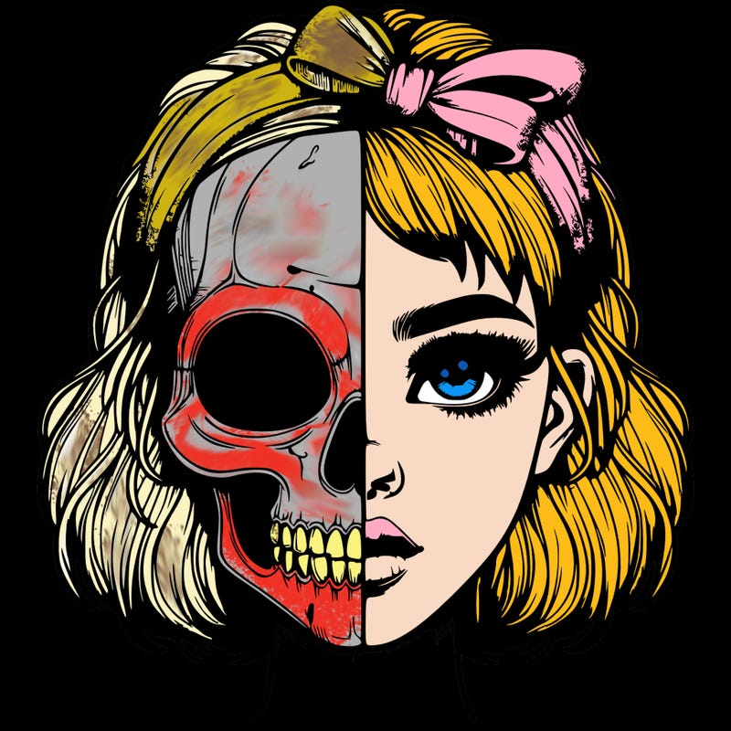 realistic girl with half skull mask