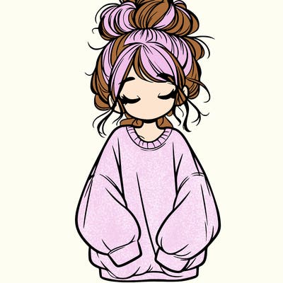 girl with baggy sweatshirt and messy bun