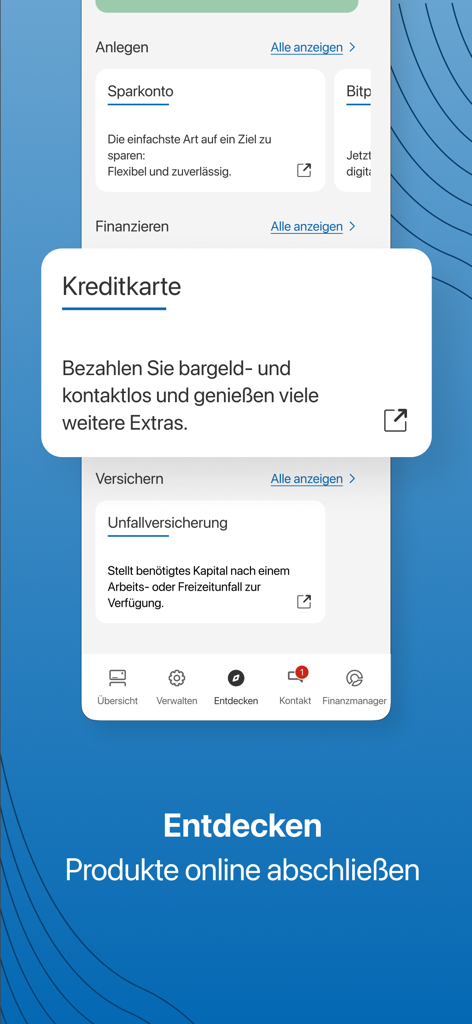 HYPO Mein ELBA-App - Mobile Benutzeroberfläche der HYPO Mein ELBA-App mit verschiedenen Bankprodukten wie Sparkonten und Kreditkarten.