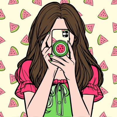 a realistic girl holding her phone taking pictures