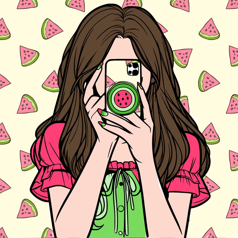 a realistic girl holding her phone taking pictures