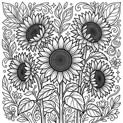 Unleash your creativity with this stunning coloring page featuring intricate Black Oil Sunflowers. Explore a detailed botanical scene perfect for a relaxing and engaging art session.