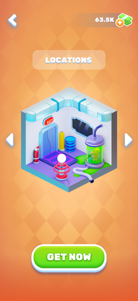 Kick Monster game location selection screen featuring a laboratory room.