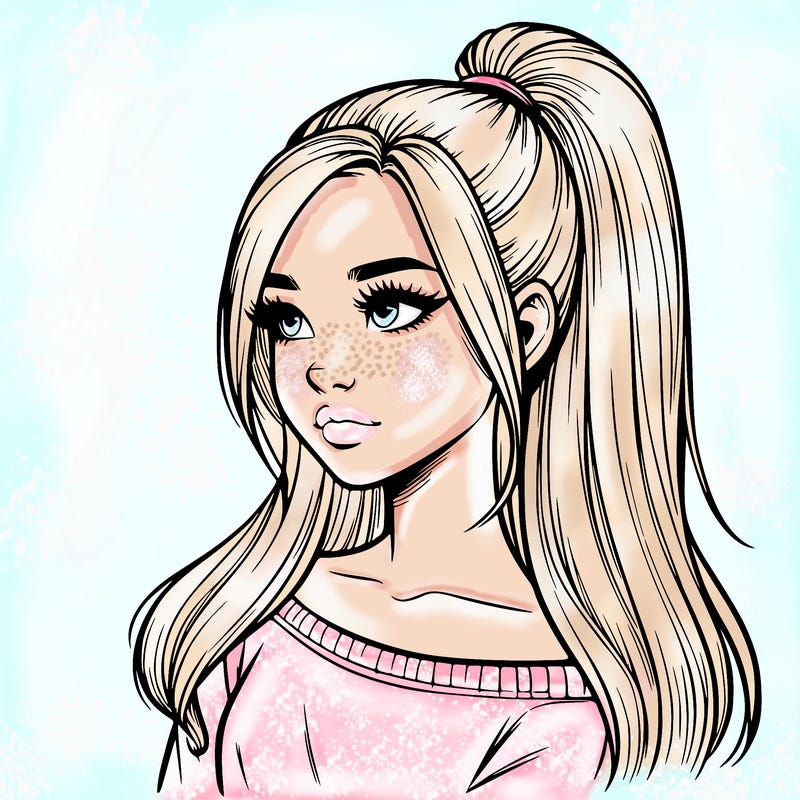 realistic girl with a high ponytail