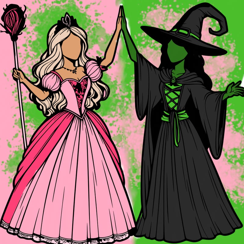 detailed realistic split of a princess and a witch