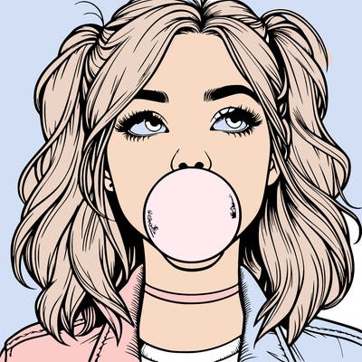 realististic girl blowing bubble -gum