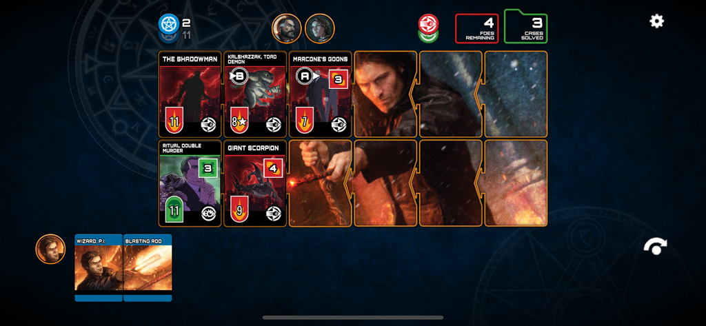 Dresden Files Co-op Card Game - Gameplay screen of the Dresden Files Co-op Card Game showing digital cards and character portraits on a tactical board.