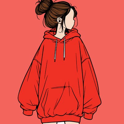 realistic girl with a oversized sweatshirt on and a bun