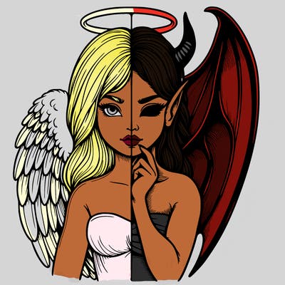 realistic angel half demon