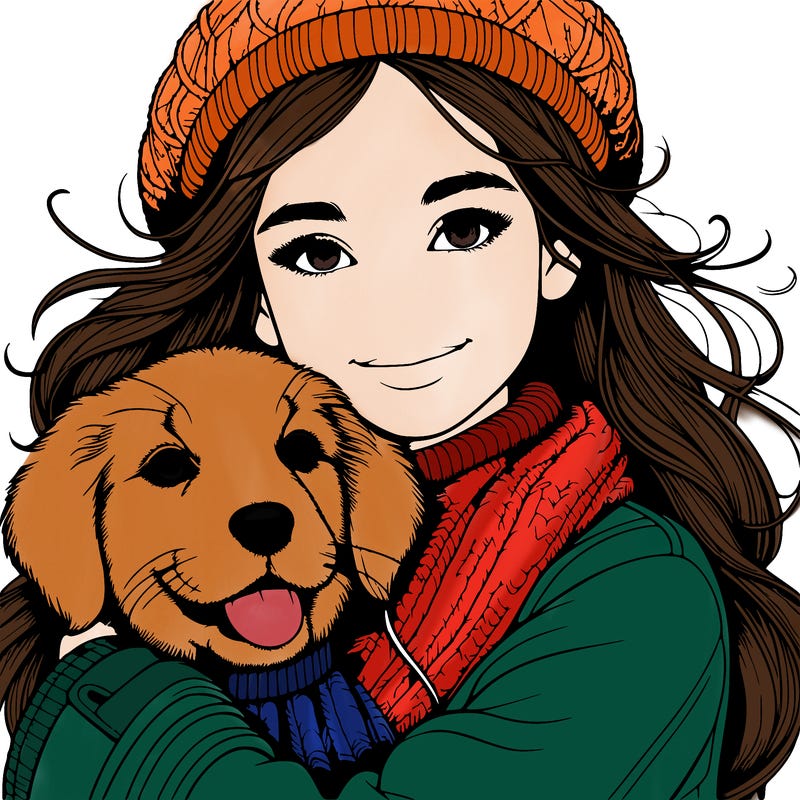 realistic girl with dog