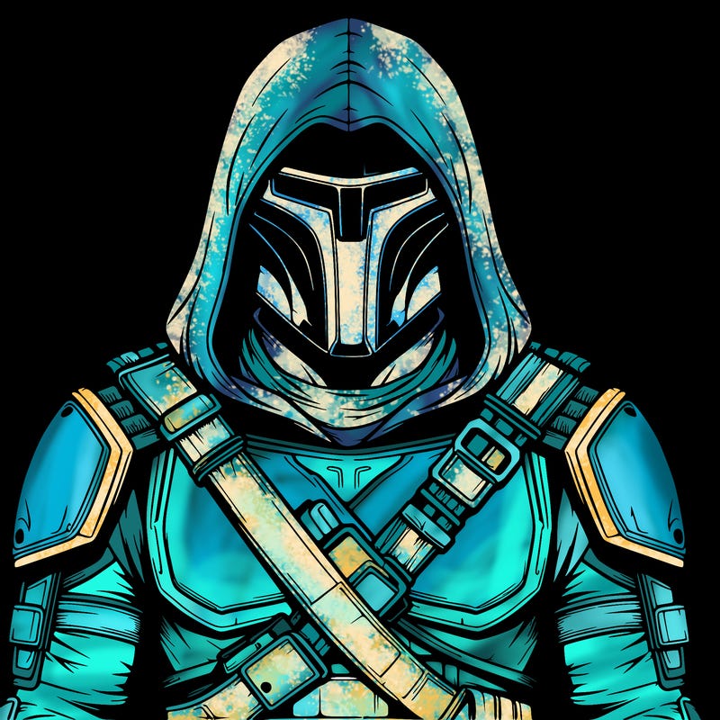 realistic warrior bounty hunter with mask and hood on