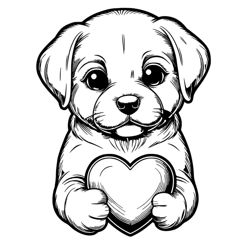 realistic puppy holding a 3d heart