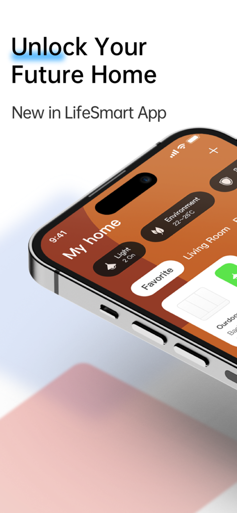 LifeSmart - Smartphone screen showing the LifeSmart app interface with home automation controls for lights and environment temperature