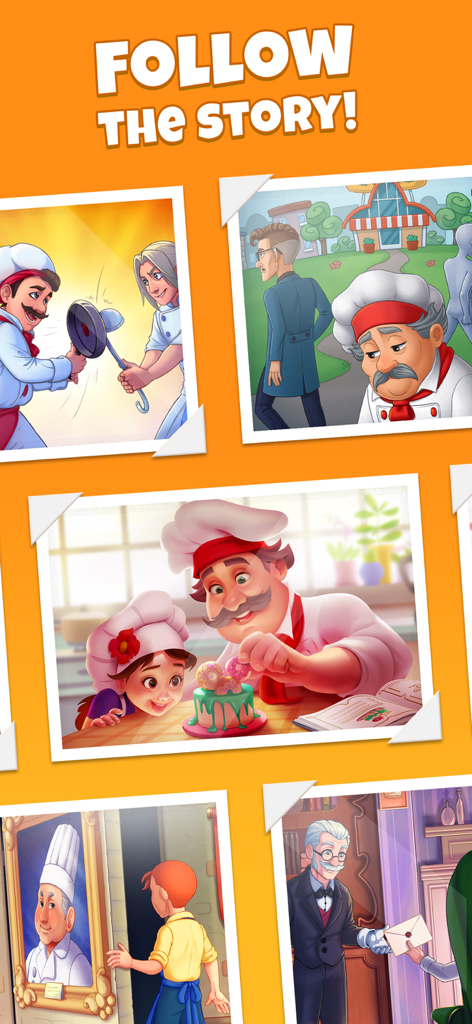 Collage of character snapshots highlighting the narrative story in Cooking Diary