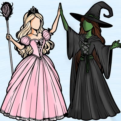 detailed realistic split of a princess and a witch