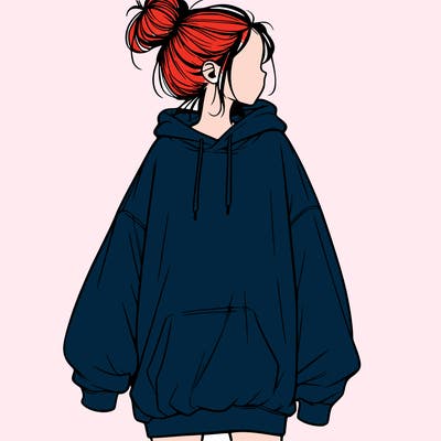 realistic girl with a oversized sweatshirt on and a bun