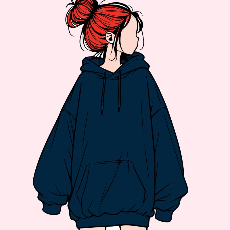 realistic girl with a oversized sweatshirt on and a bun
