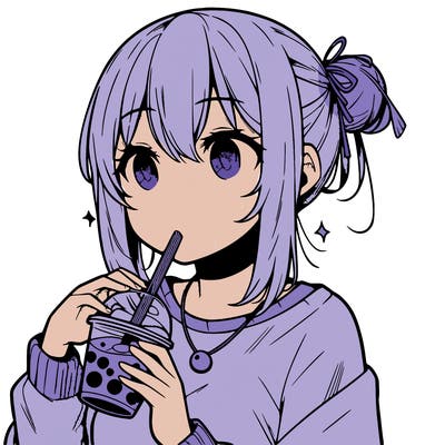 manga character drinking boba