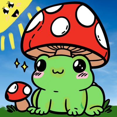 a cute frog with a mushroom hat