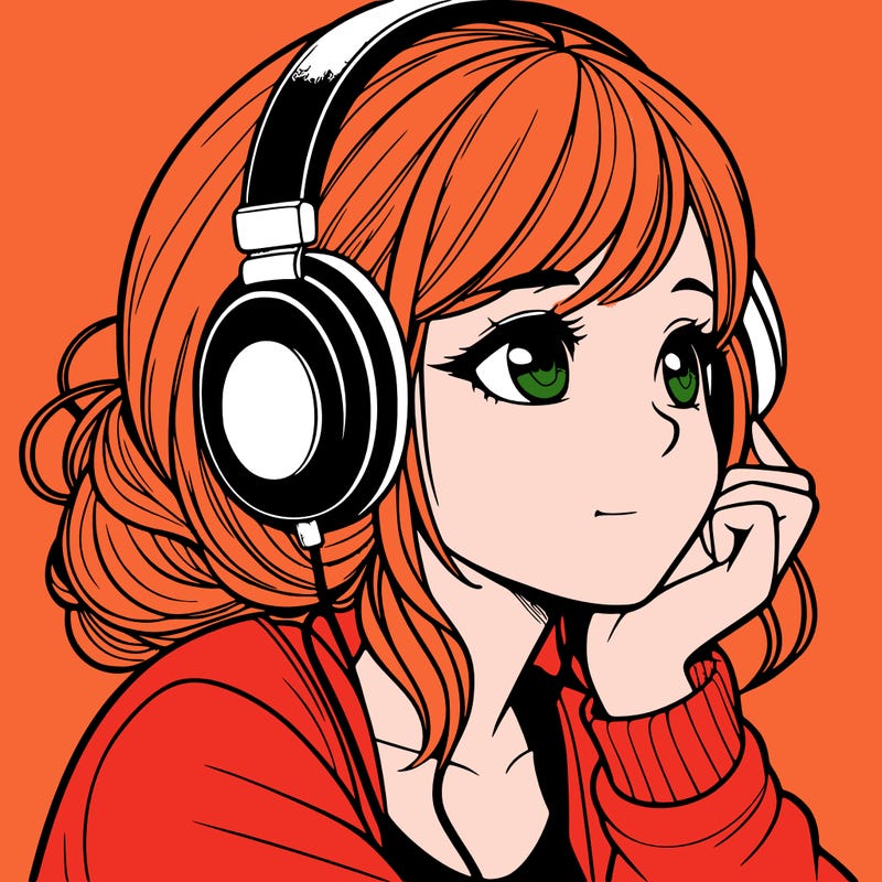 a realistic girl listening to music