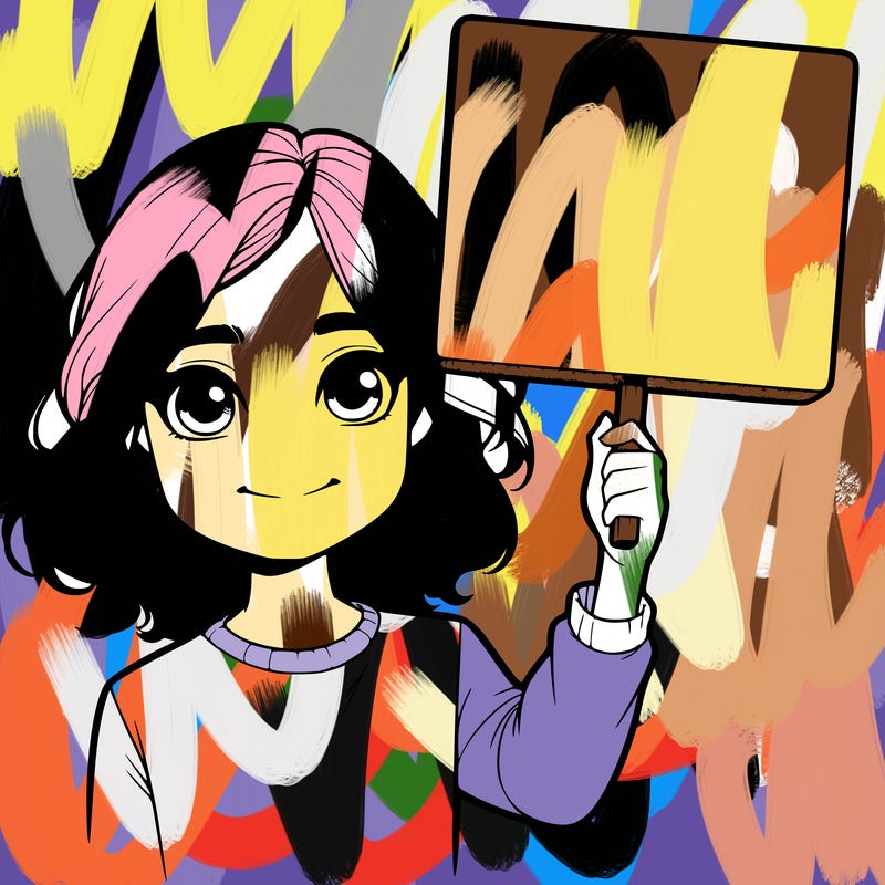 realistic girl holding up a sign