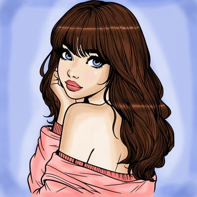 realistic girl with bangs looking over her shoulder