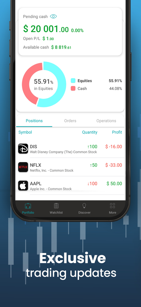 Colmex Pro 2.0 - Colmex Pro 2.0 app dashboard displaying account balance equity allocation chart and open stock positions