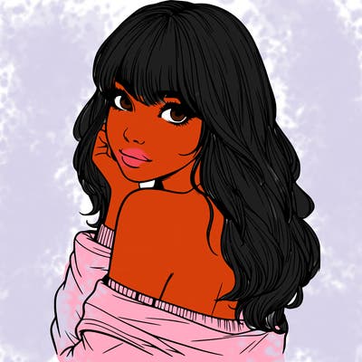 realistic girl with bangs looking over her shoulder